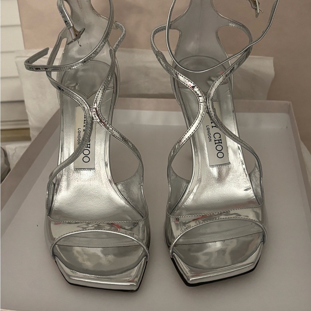Silver Liquid Metal Leather Sandals